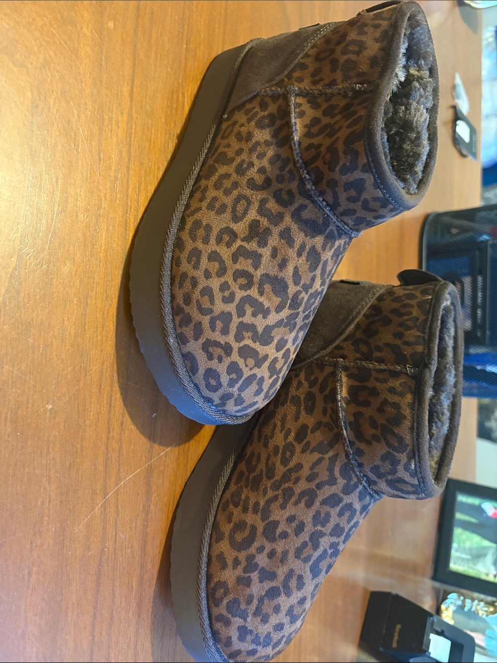 Leopard Print Cozy Ankle Booties - Brown